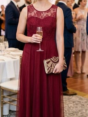 Special Occasions Burgundy Lace Maxi Dress